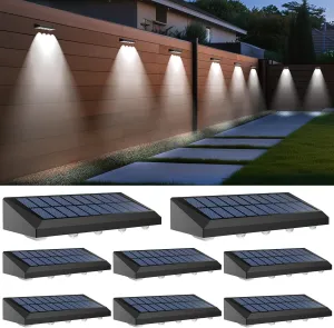 Solar Fence Lights Outdoor Waterproof IP65, 8 Pack Fence Lights Solar Powered 60 Lumens Auto On/Off Step Wall Lights Outside Decorations for Yard, Porch, Patio, Stairs, Pool, Deck, Garden-White Light
