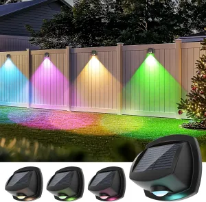 Solar Fence Lights Outdoor Waterproof IP65 Solar Wall Lights Outside Multicolor Led Solar Powered RGB Fence Lights Outdoor for Yard, Porch, Patio, Stairs, Pool, Backyard, Deck 4 Pack