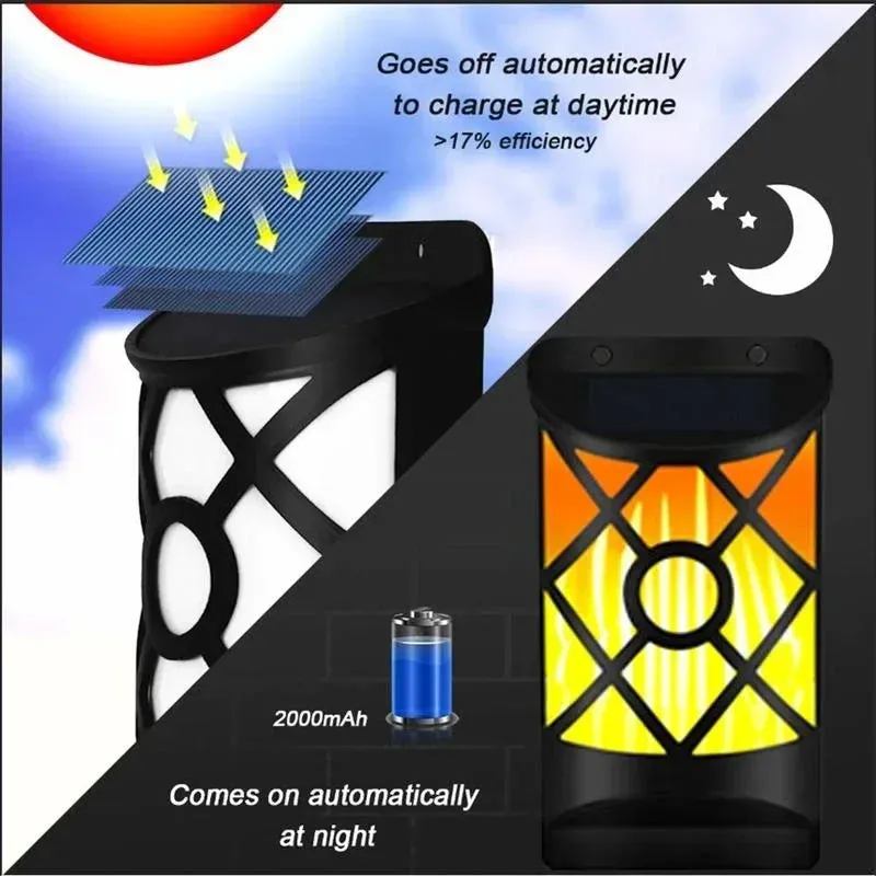 Solar Flame Lights, 96 LED Waterproof Wall Lamps for Outdoor Garden, Yard, and Pathway Decoration