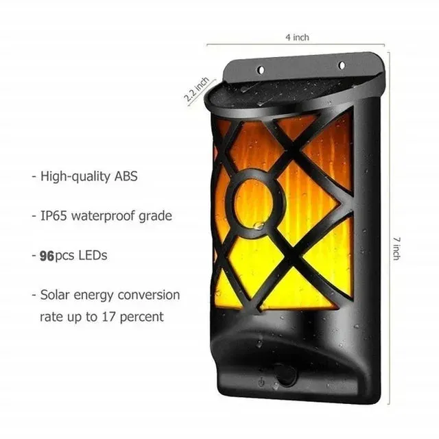 Solar Flame Lights, 96 LED Waterproof Wall Lamps for Outdoor Garden, Yard, and Pathway Decoration