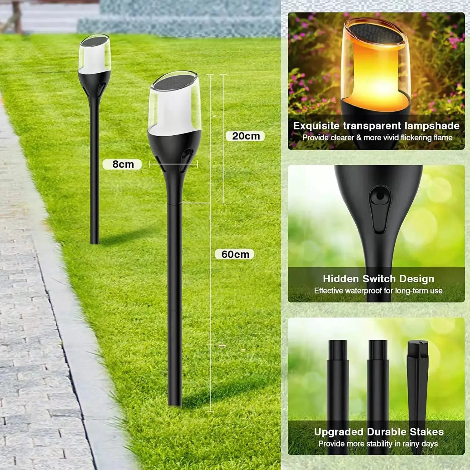 Solar Flickering Flame Lights – Waterproof LED Torch for Garden & Pathway Decor