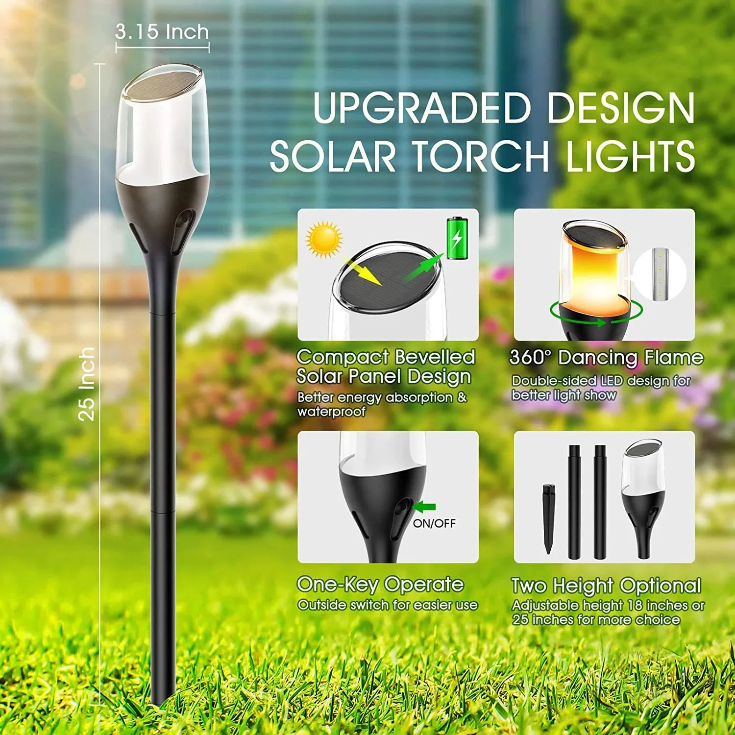 Solar Flickering Flame Lights – Waterproof LED Torch for Garden & Pathway Decor