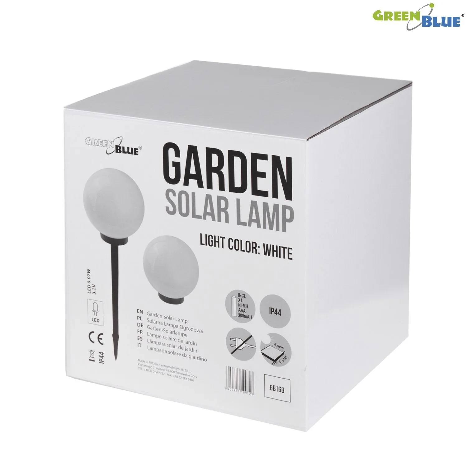 Solar garden free standing lamp GB168 30x30x63 cm sphere, white LED