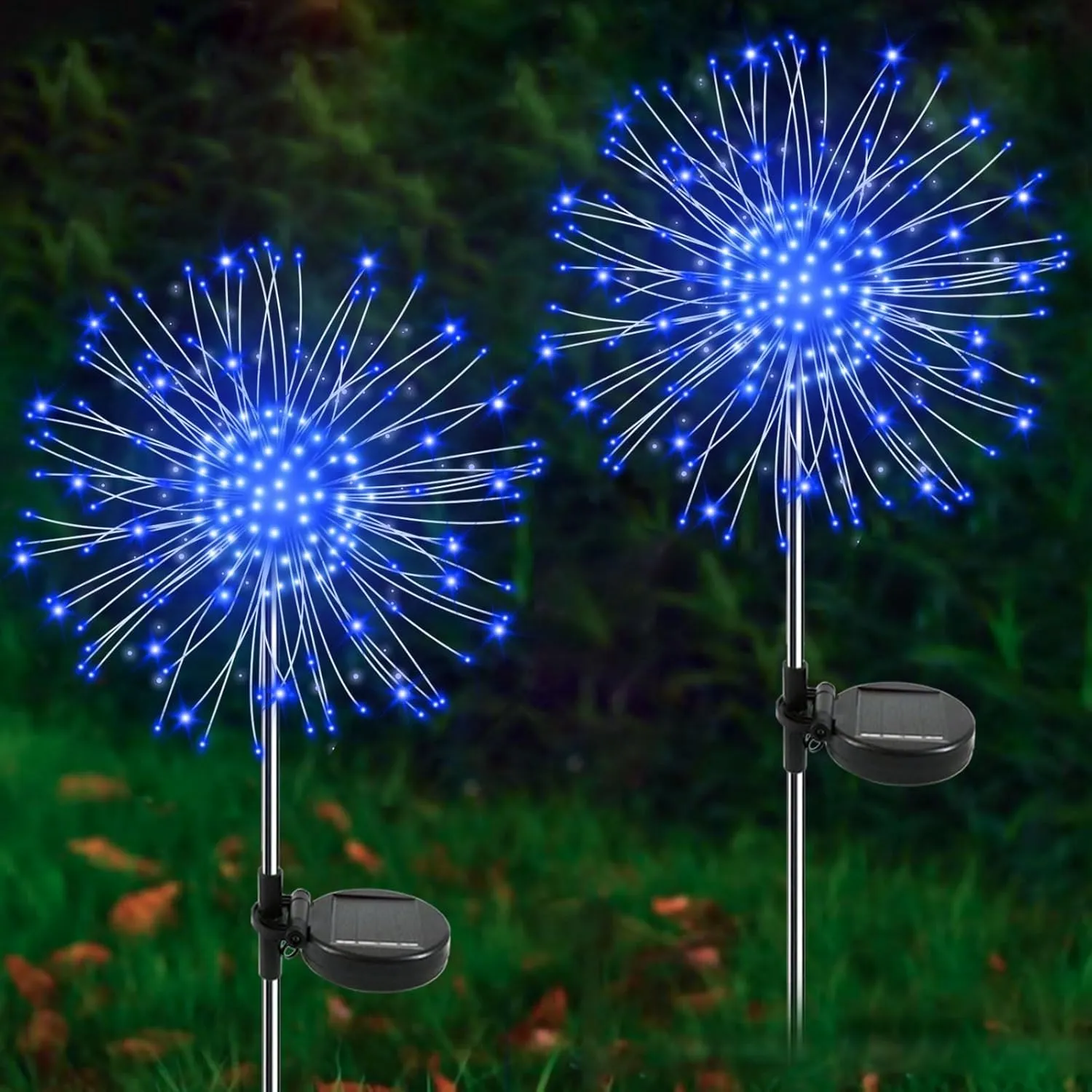 Solar Garden Lights Outdoor, 2 Pack 120 LED Twinkling Firework Lights Decorative with 2 Modes, Outdoor Waterproof Solar Starburst Light for Outside Yard Pathway Garden Decor, Blue