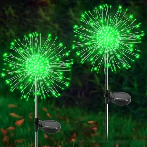 Solar Garden Lights Outdoor, 2 Pack 120 LED Twinkling Solar Firework Light Decorative with 2 Modes, Outdoor Waterproof Starburst Lights for Outside Yard Pathway Garden Decor, Green