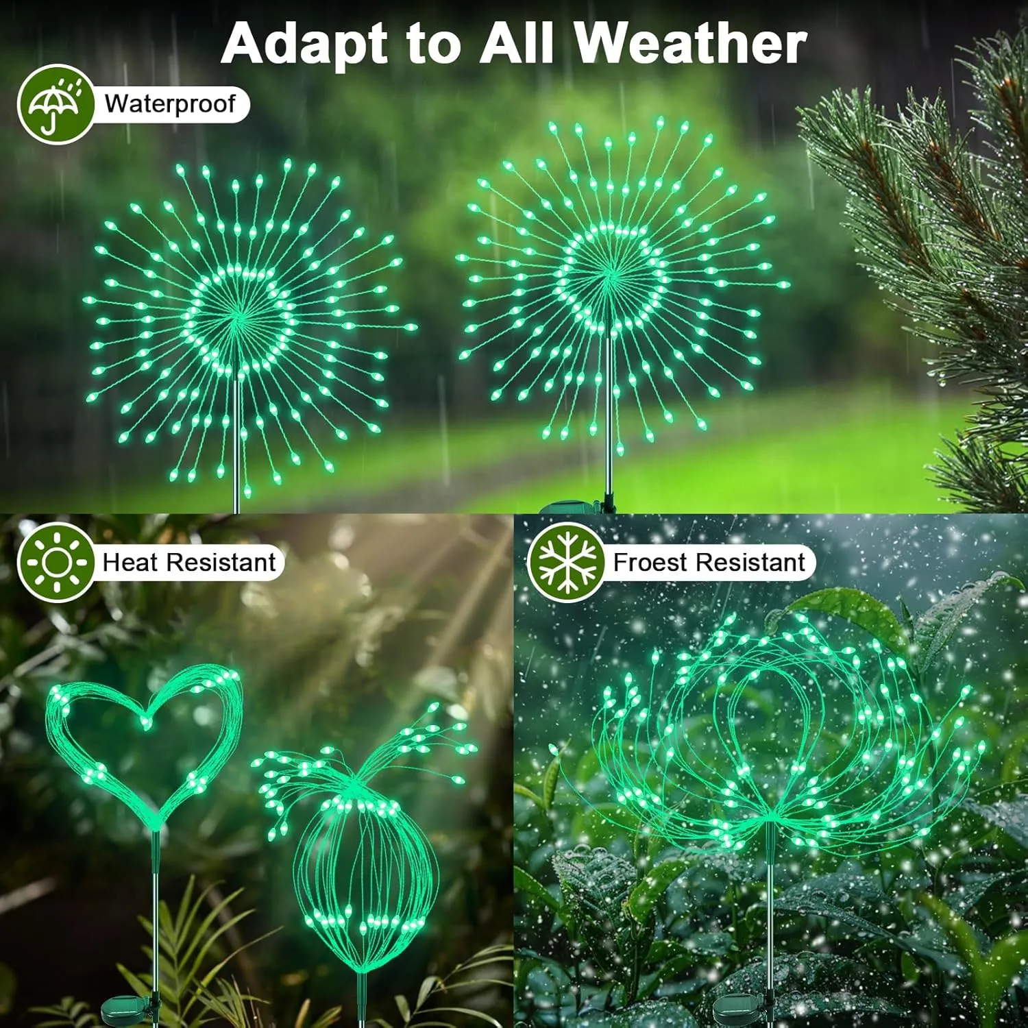 Solar Garden Lights Outdoor, 2 Pack 120 LED Twinkling Solar Firework Light Decorative with 2 Modes, Outdoor Waterproof Starburst Lights for Outside Yard Pathway Garden Decor, Green