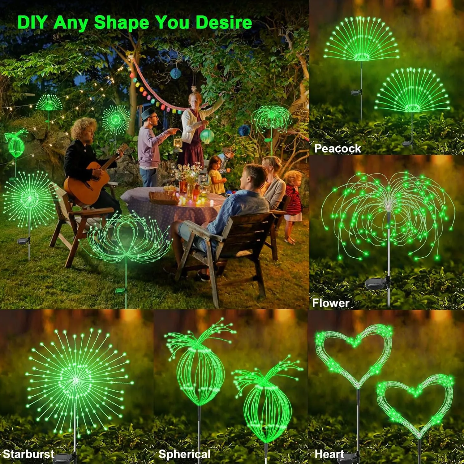 Solar Garden Lights Outdoor, 2 Pack 120 LED Twinkling Solar Firework Light Decorative with 2 Modes, Outdoor Waterproof Starburst Lights for Outside Yard Pathway Garden Decor, Green