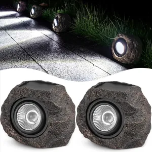 Solar Garden Rock Lights Outdoor - IP65 LED Waterproof Solar Spotlight, Solar Powered Landscape Path Decorative Garden Stone Lights for Pathway, Walkway, Yard, Patio (2 Pack)