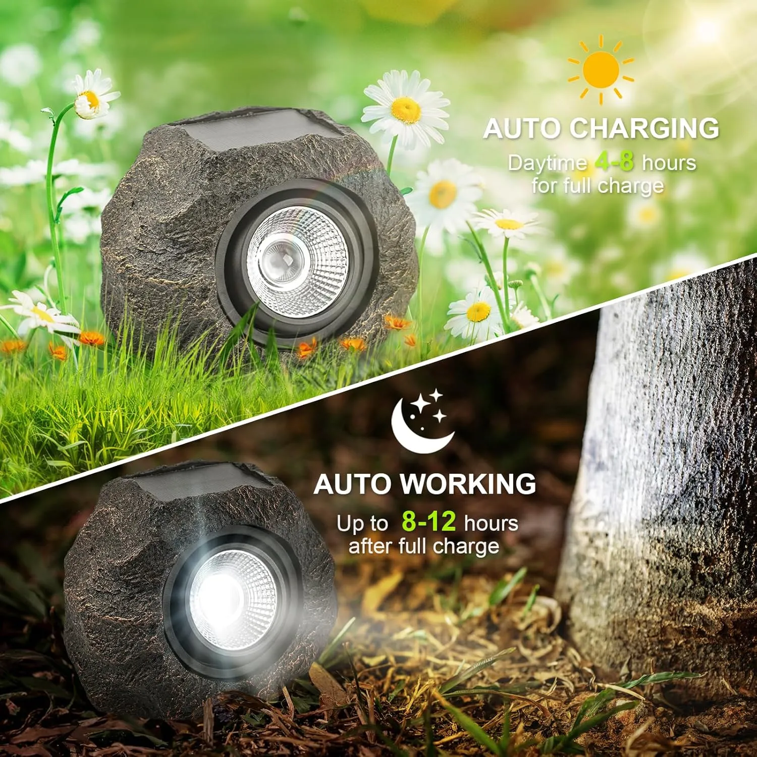 Solar Garden Rock Lights Outdoor - IP65 LED Waterproof Solar Spotlight, Solar Powered Landscape Path Decorative Garden Stone Lights for Pathway, Walkway, Yard, Patio (2 Pack)