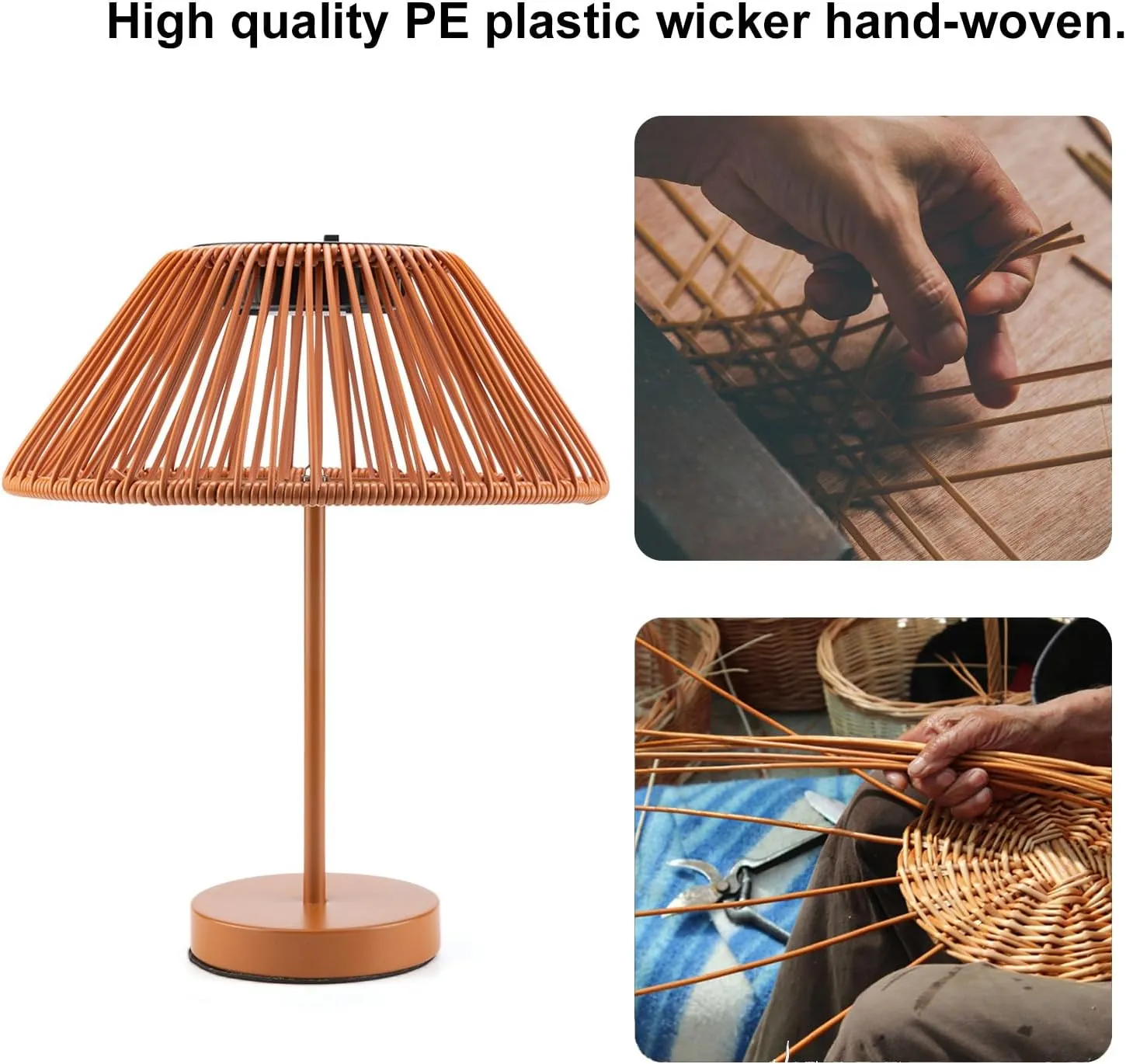 Solar Lamp Outdoor Indoor Rattan Table Lights, Brightness Led Outdoor Lights Solar Powered Waterproof, Upgrade Solar Panels Orange Desk Lamp for Outside Patio Garden Yard Bedroom Living Room Tabletop