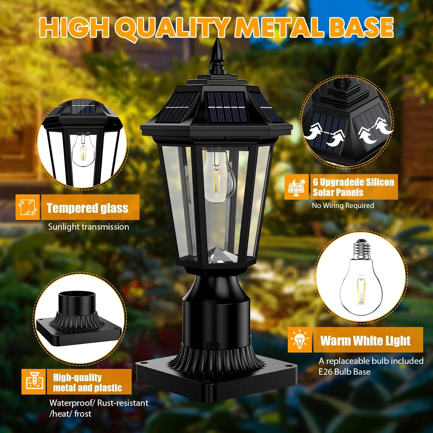 Solar Lamp Post Light Outdoor with Motion Sensor & Mount Base, 3 Mode Wireless Solar Post Lights, Waterproof Outside Decorative Lamp for Fence Pole Garden