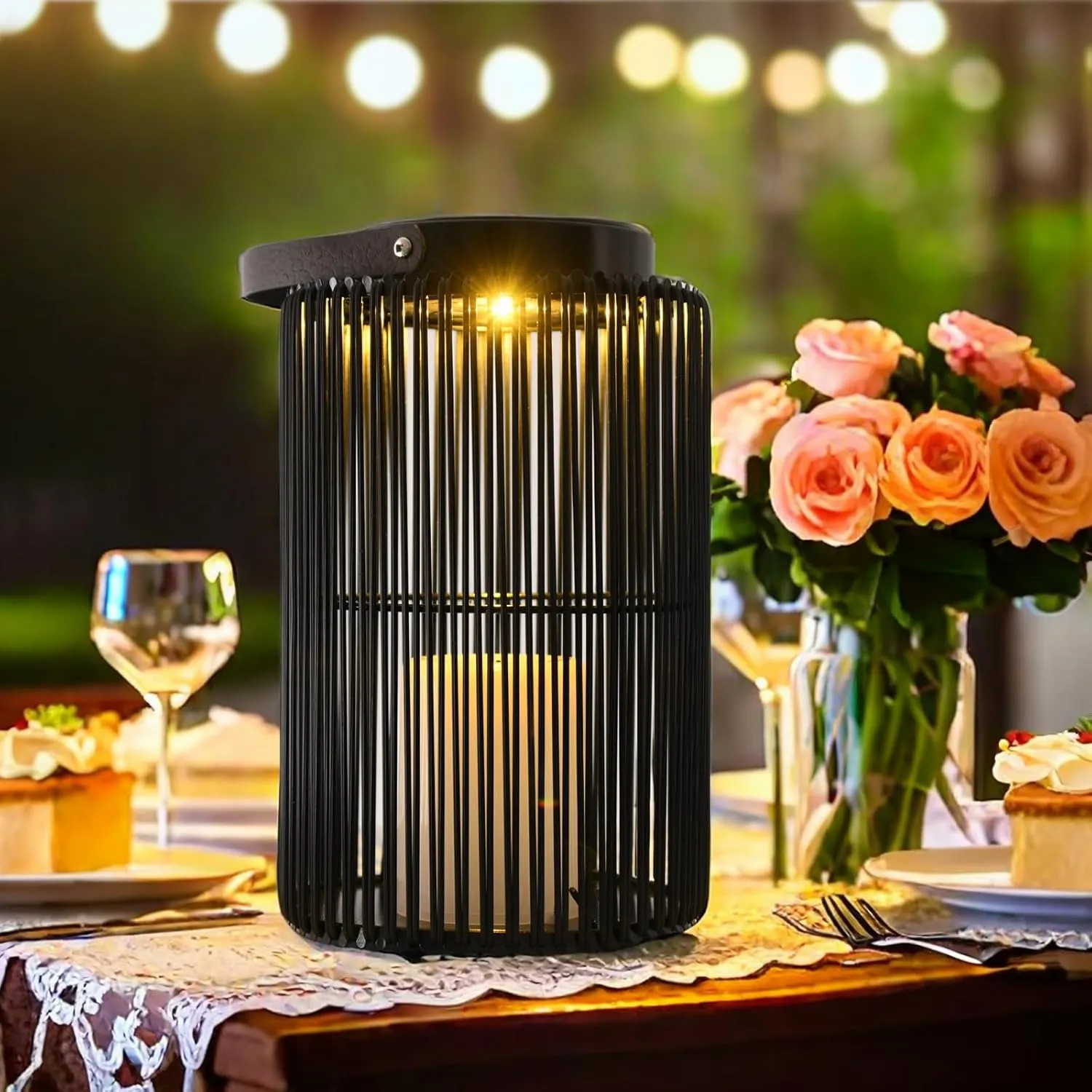 Solar Lanterns for Outdoor Waterproof, ZBLUXBZ Outdoor Table Lamp for Outside Hanging Solar Lights, LED Garden Cordless Lights Perfect for Patio and Pathway Lighting (11-inch Height, Black)