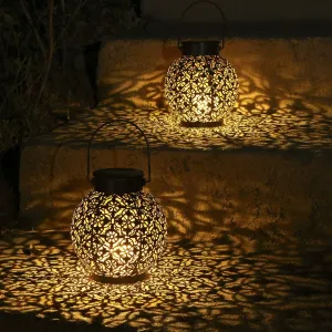 Solar Lanterns Outdoor Hanging Solar Lights Decorative Garden Lights Metal Waterproof Table Lamp for Patio Porch Backyard Pathway (2 Pack)
