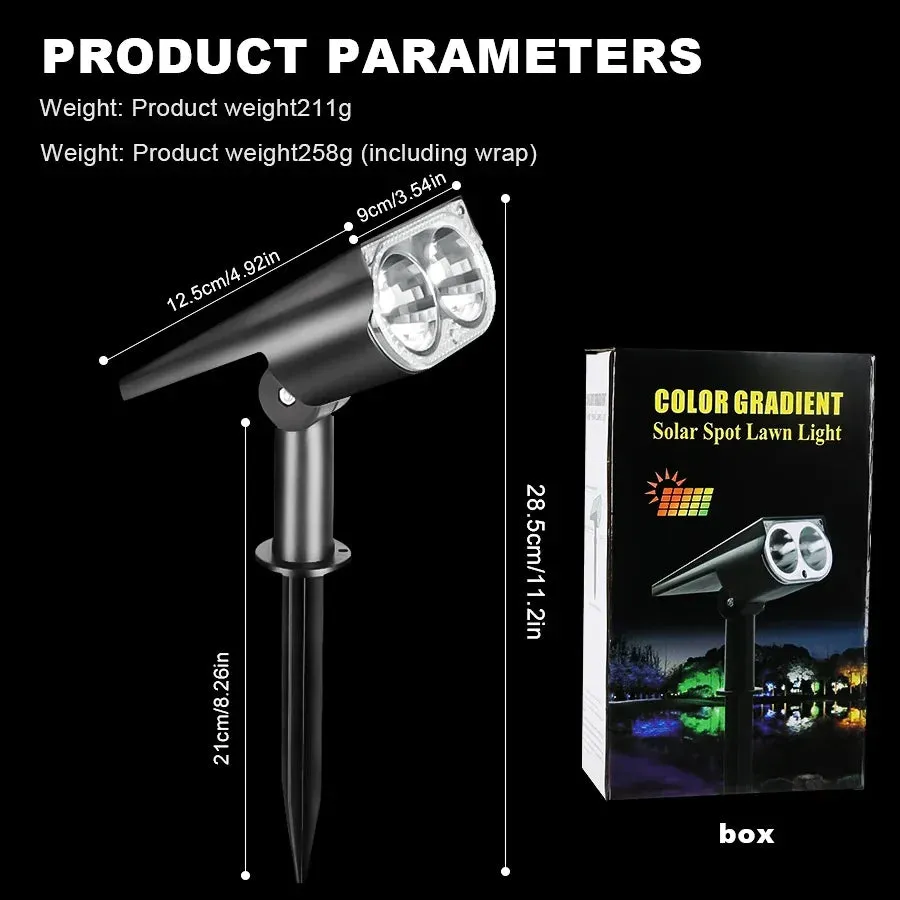 Solar Lawn Lamp 9 LED, Adjustable Outdoor IP65 Waterproof Garden Courtyard Street Spotlight, 1-2pcs