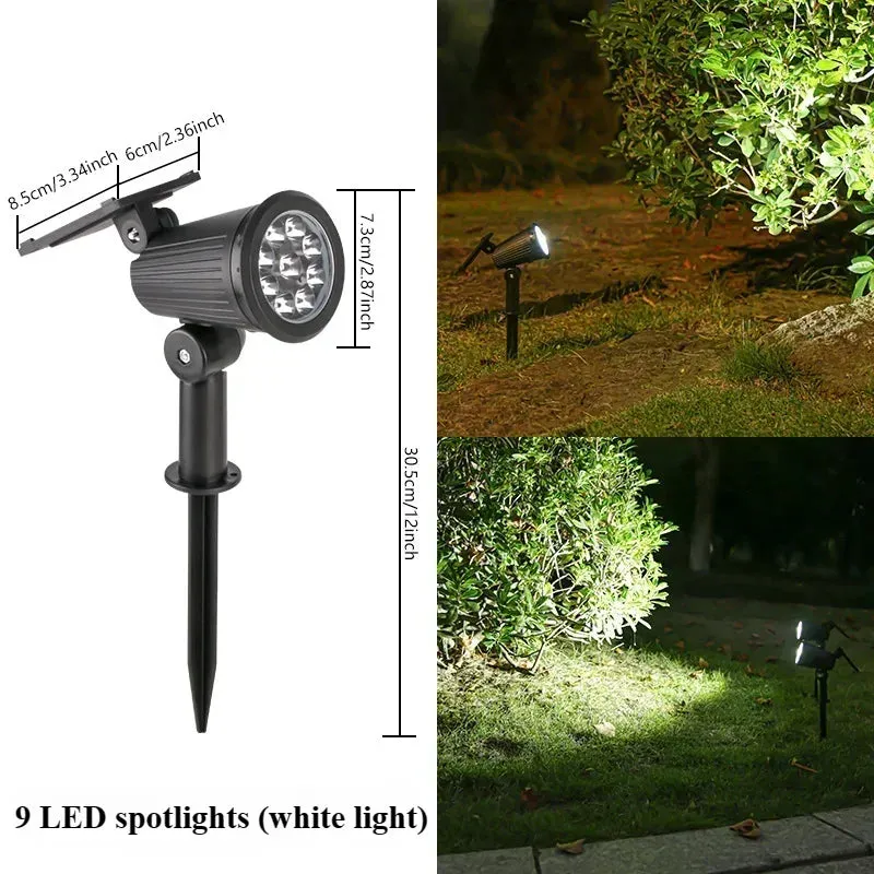 Solar Lawn Lamp 9 LED, Adjustable Outdoor IP65 Waterproof Garden Courtyard Street Spotlight, 1-2pcs