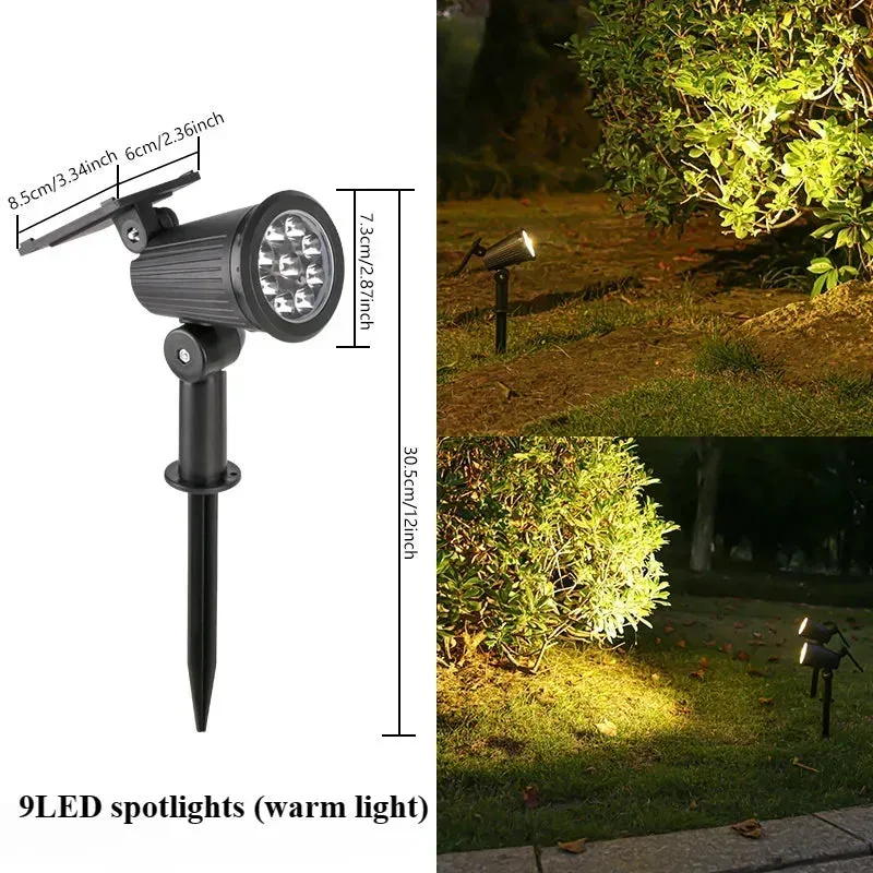 Solar Lawn Lamp 9 LED, Adjustable Outdoor IP65 Waterproof Garden Courtyard Street Spotlight, 1-2pcs