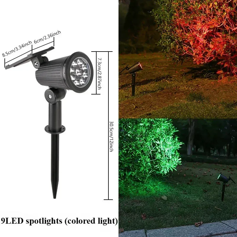 Solar Lawn Lamp 9 LED, Adjustable Outdoor IP65 Waterproof Garden Courtyard Street Spotlight, 1-2pcs