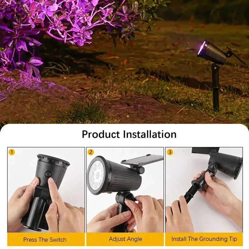 Solar Lawn Lamp 9 LED, Adjustable Outdoor IP65 Waterproof Garden Courtyard Street Spotlight, 1-2pcs