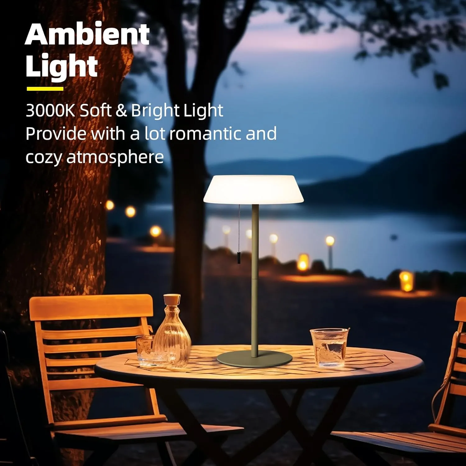 Solar LED Outdoor Table Lamp Waterproof, 3 Level Dimmable Desk Night Light, Portable Cordless USB Rechargeable, for Home/Deck/Patio/Garden (Khaki)