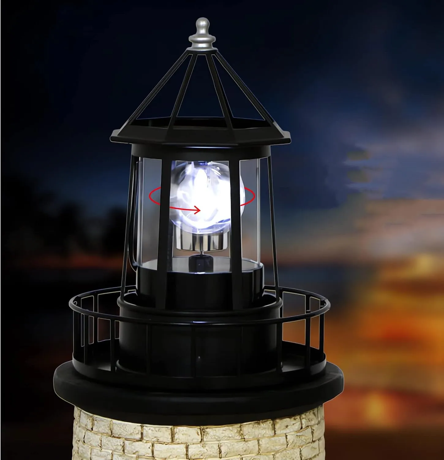 Solar Lighthouse Rotating Light - 360 Degree Light Houses Lamp For Yard, IP65 Waterproof Durable Lighthouse Lamps Towers Statue Lights For Outdoor Garden Pathway Patio (Black -Large - Style B)