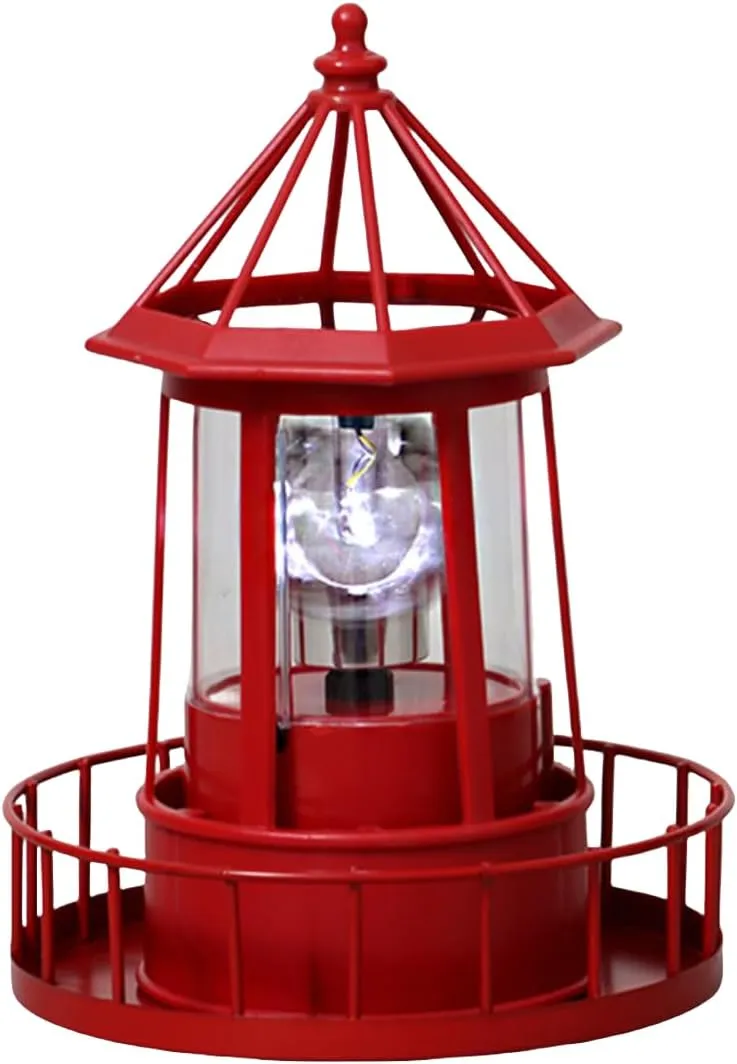 Solar Lighthouse Rotating Light - 360 Degree Light Houses Lamp for Yard, IP65 Waterproof Durable Lighthouse Lamps Towers Statue Lights for Outdoor Garden Pathway Patio (Red)