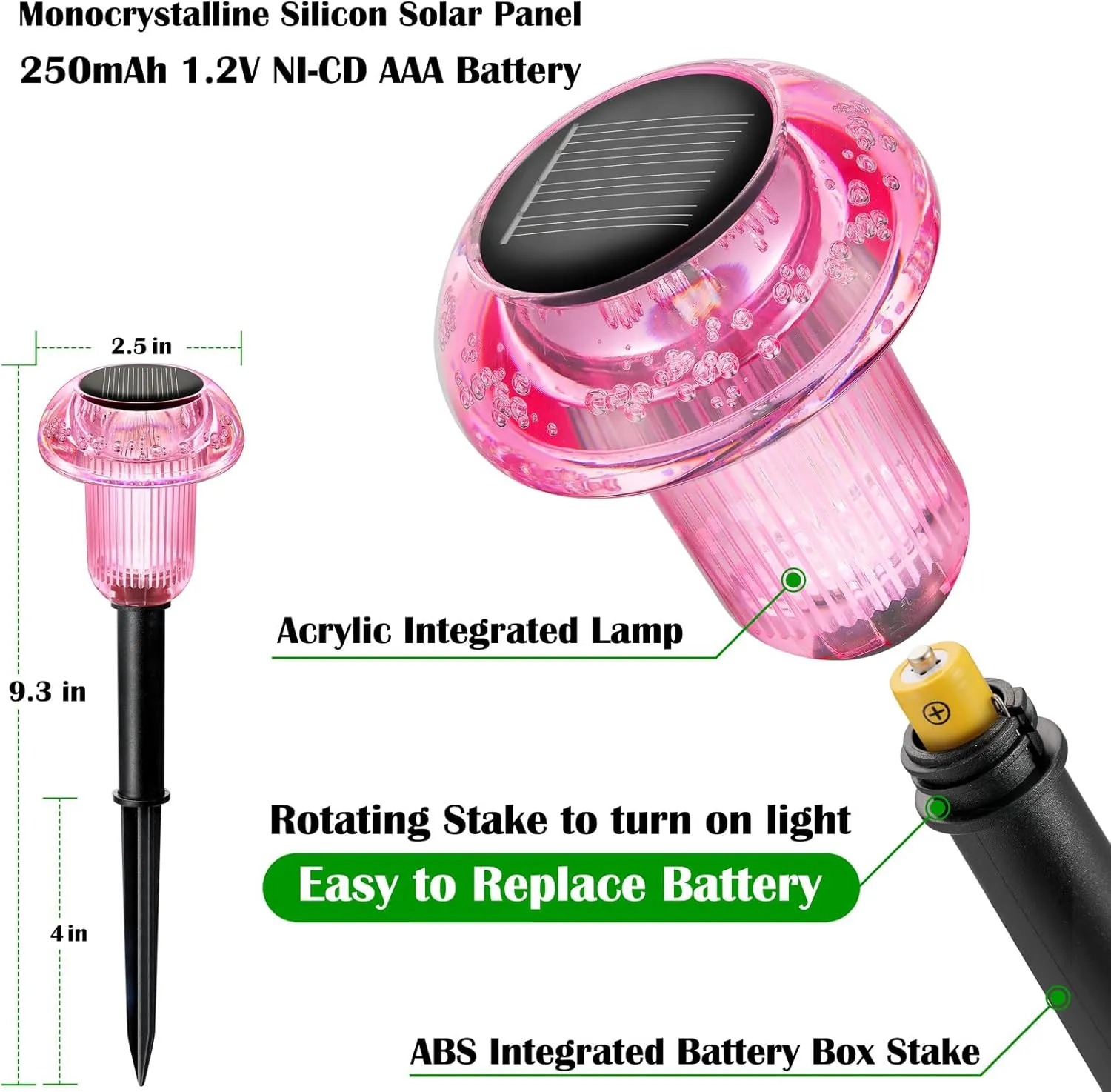 Solar Lights Outdoor Pathway Lights 8 Pack LED Waterproof Pink Purple Mushroom Shape for Garden Driveway Walkway Landscape Path Lawn Yard Decor