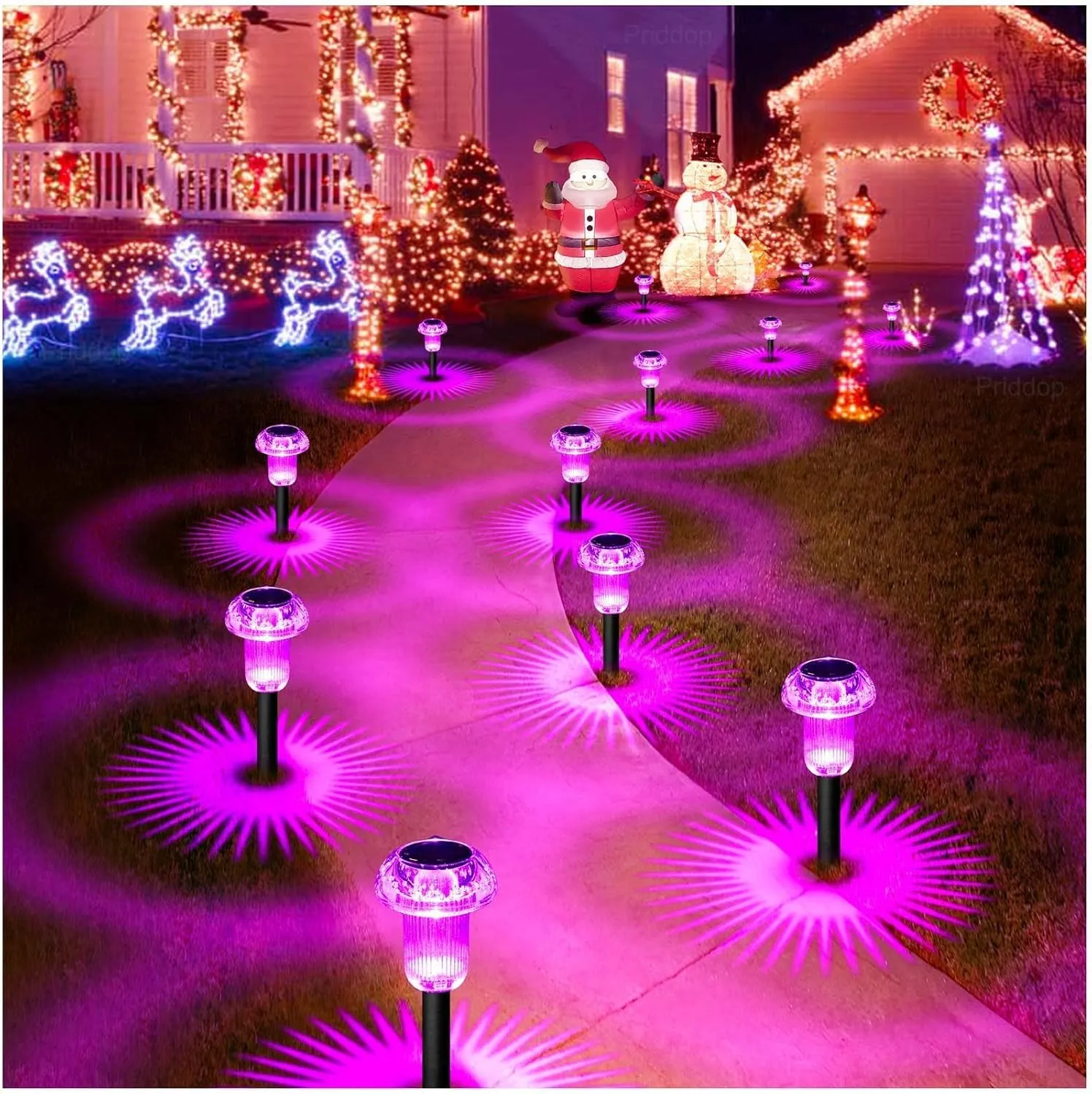 Solar Lights Outdoor Pathway Lights 8 Pack LED Waterproof Pink Purple Mushroom Shape for Garden Driveway Walkway Landscape Path Lawn Yard Decor