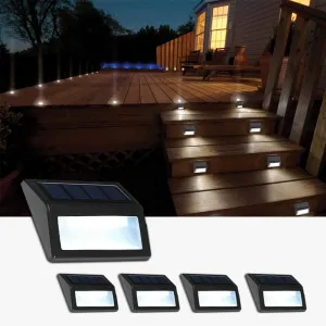 Solar Lights Outdoor, Waterproof Solar Powered Deck Step Lights for Patio Garden Backyard Garage Driveway Pathway Outside Wall Lighting (Cool White/4 Pack)