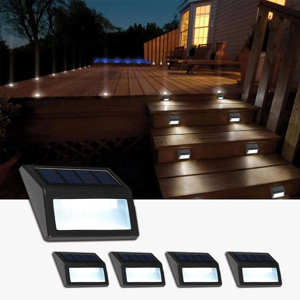 Solar Lights Outdoor, Waterproof Solar Powered Deck Step Lights for Patio Garden Backyard Garage Driveway Pathway Outside Wall Lighting (Cool White/4 Pack)