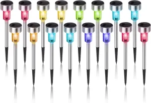 Solar Lights Outdoor Waterproof, Stainless Steel LED Landscape Lighting, Solar Garden Lights Solar Powered, Outdoor Solar Lights for Yard, Pathway, Walkway, Patio , Lawn - 16 Pack ( Multicolor )