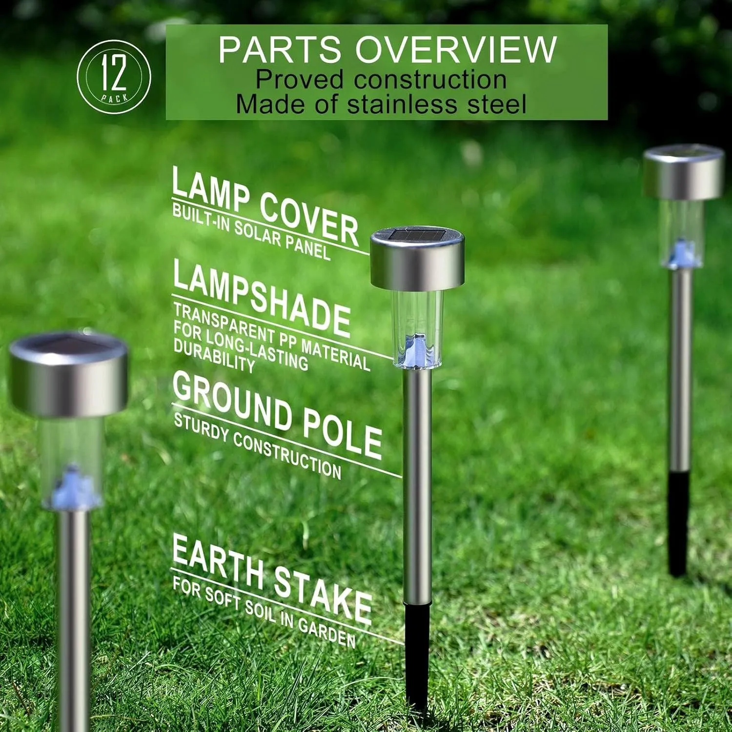 Solar Lights Outdoor Waterproof, Stainless Steel LED Landscape Lighting, Solar Garden Lights Solar Powered, Outdoor Solar Lights for Yard, Pathway, Walkway, Patio , Lawn - 16 Pack ( Multicolor )
