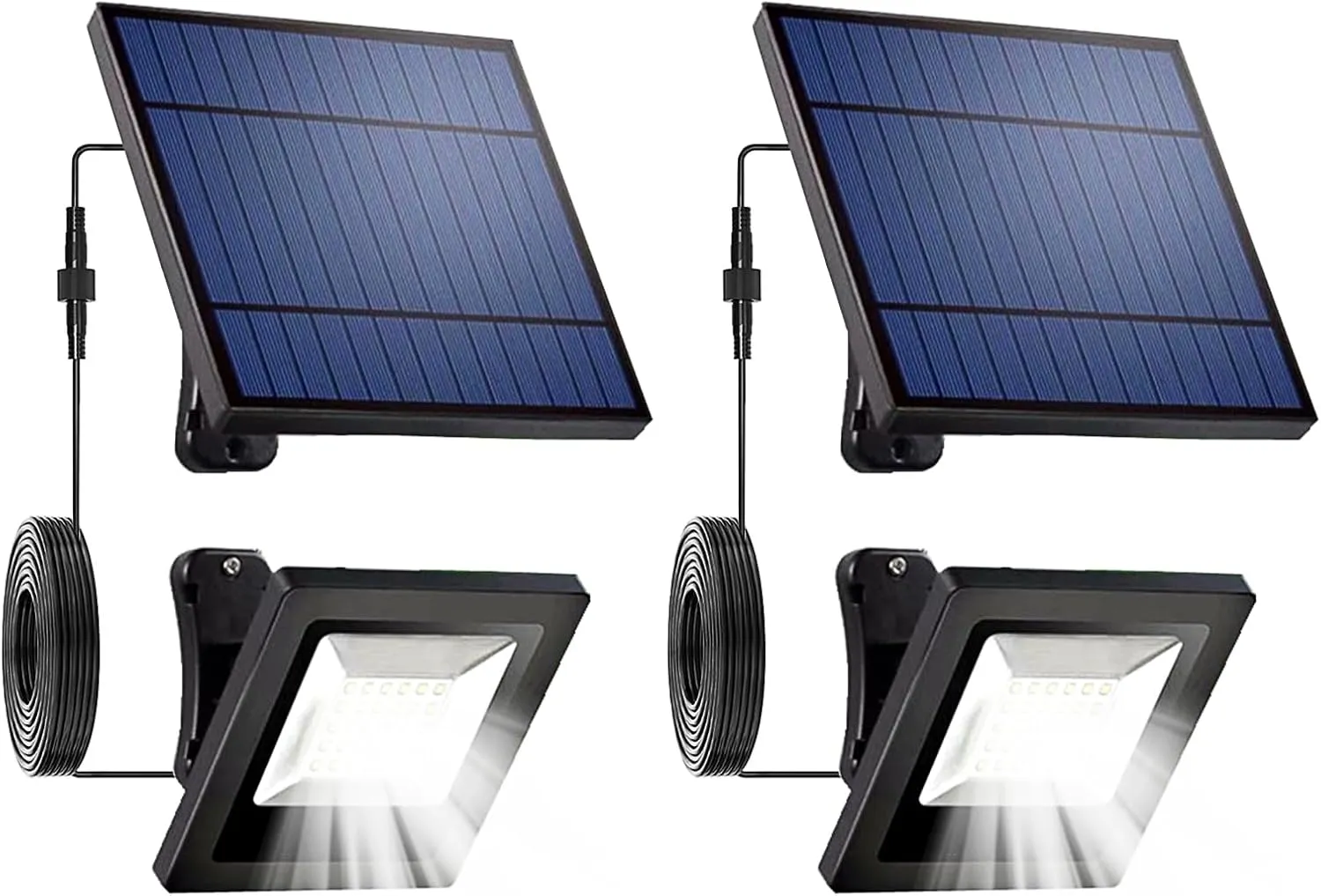 Solar Lights Outdoor Waterproof with 16FT Cord Dusk to Dawn LED Spotlights 6000K Security Flood Light for Patio, Porch, Roof, Tree, Doorway, Garden, Outside, Shed, Yard Lighting(White 2 Pack)