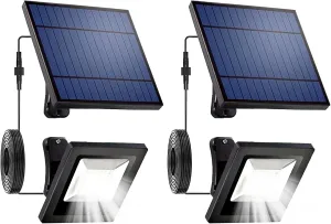 Solar Lights Outdoor Waterproof with 16FT Cord Dusk to Dawn LED Spotlights 6000K Security Flood Light for Patio, Porch, Roof, Tree, Doorway, Garden, Outside, Shed, Yard Lighting(White 2 Pack)