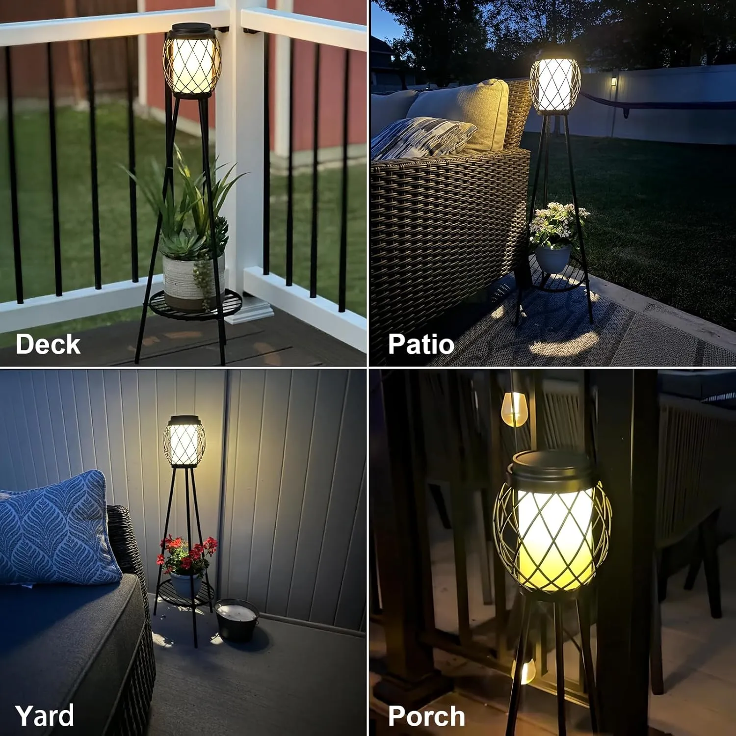 Solar Lights Outdoor with Plant Stands 2 Pack, Solar Floor Lamp Metal Tripod Patio Lights for Garden Yard Pathway Driveway Front/Back Porch Decoration