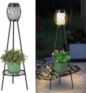 Solar Lights Outdoor with Plant Stands 2 Pack, Solar Floor Lamp Metal Tripod Patio Lights for Garden Yard Pathway Driveway Front/Back Porch Decoration