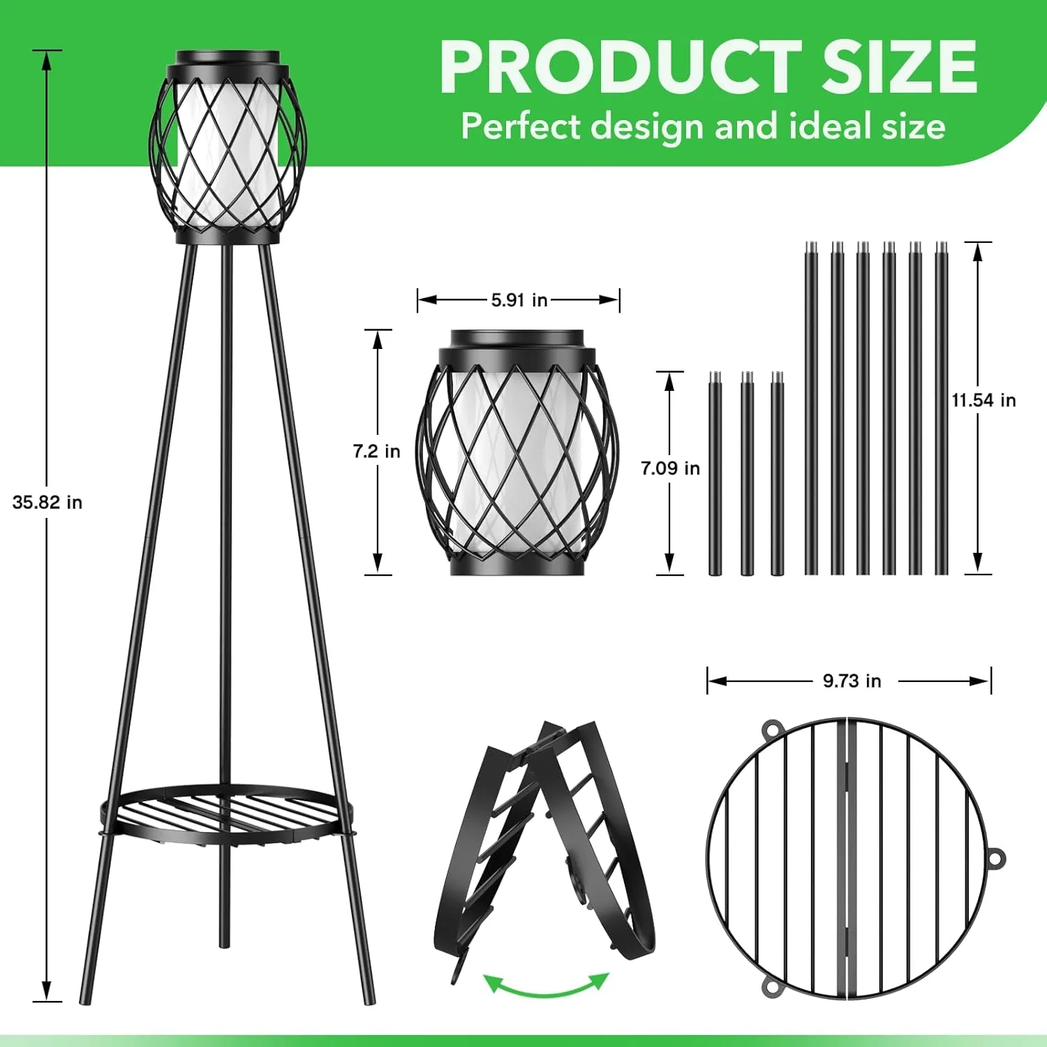 Solar Lights Outdoor with Plant Stands 2 Pack, Solar Floor Lamp Metal Tripod Patio Lights for Garden Yard Pathway Driveway Front/Back Porch Decoration