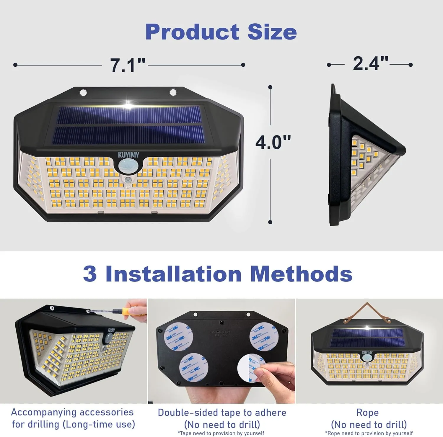 Solar Outdoor Lights, 266 LED with Motion Sensor and 3 Lighting Modes, IP65 Waterproof, 5 Sides of 220° Wide Angle Light, Intelligent Security Wireless Lights for Garage, Fence(Warm, 2pack)