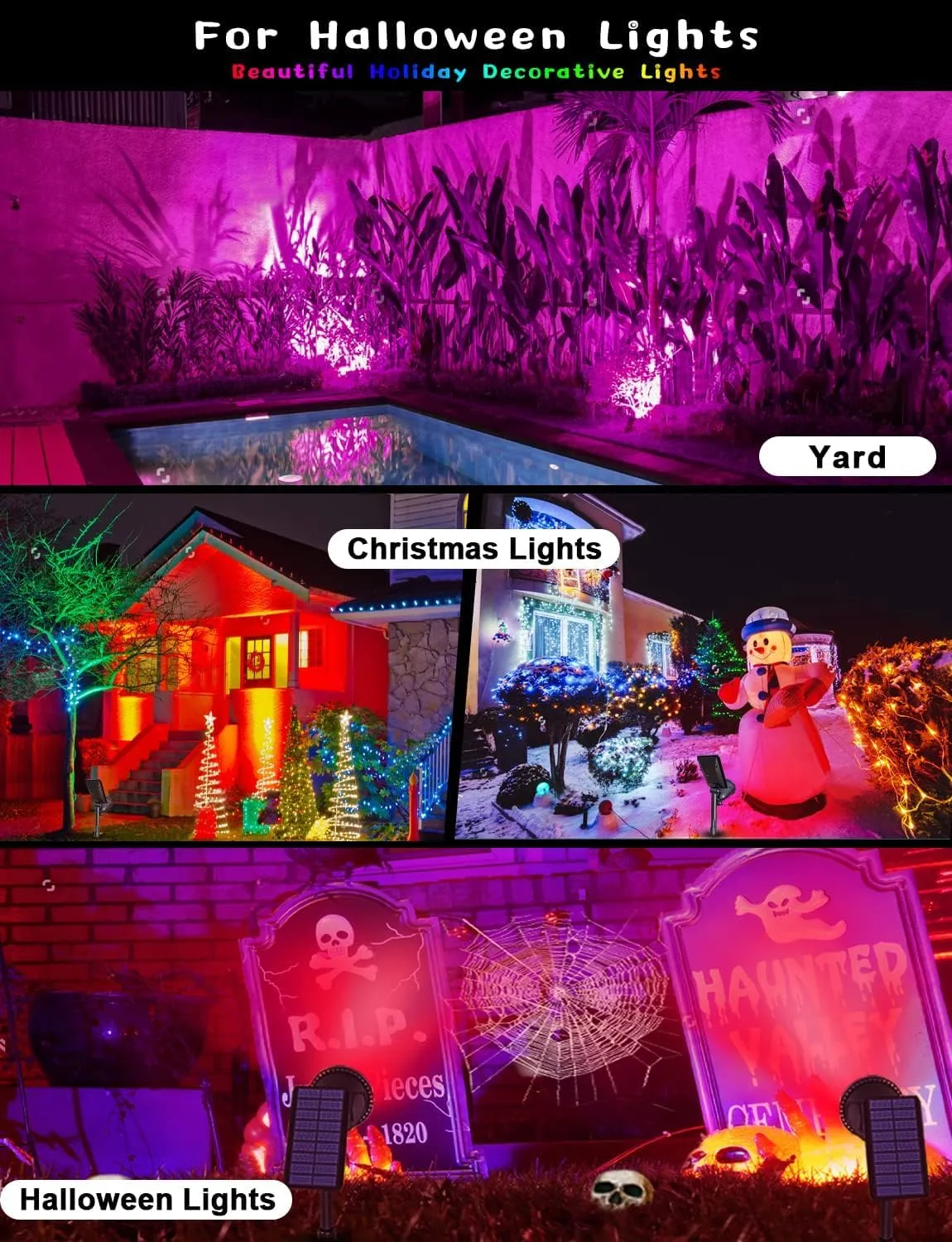 Solar Outdoor Lights, 9 Modes Color Changing 18 LED Solar Spot Lights Outdoor Waterproof Spotlight Landscape Light Solar Powered for Garden Yard Tree Flag Patio Christmas Halloween(2 Pack)