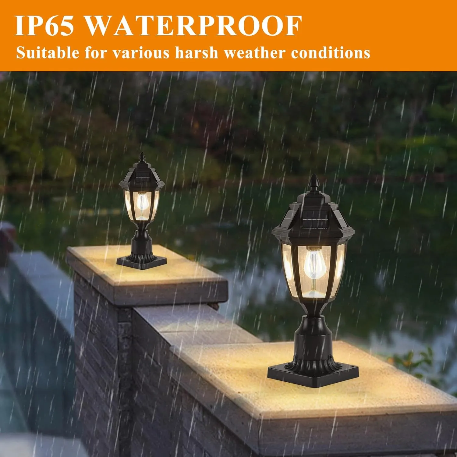 Solar Outdoor Post Lights 1 Pack, Dusk to Dawn Outdoor Column Light with Pier Mount Base, Black Exterior Solar Powered Pole Light for Outside Porch Yard Pathway Driveway