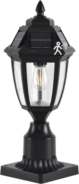 Solar Outdoor Post Lights 1 Pack, Dusk to Dawn Outdoor Column Light with Pier Mount Base, Black Exterior Solar Powered Pole Light for Outside Porch Yard Pathway Driveway