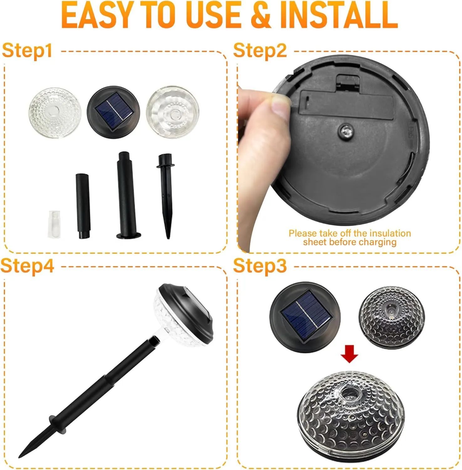 Solar Pathway Lights 4 Pack, Solar Outdoor Waterproof Powered Pathway Lights for Landscape for Patio, Garden, Yard, Pathways, Walkways and Driveways (Warm)