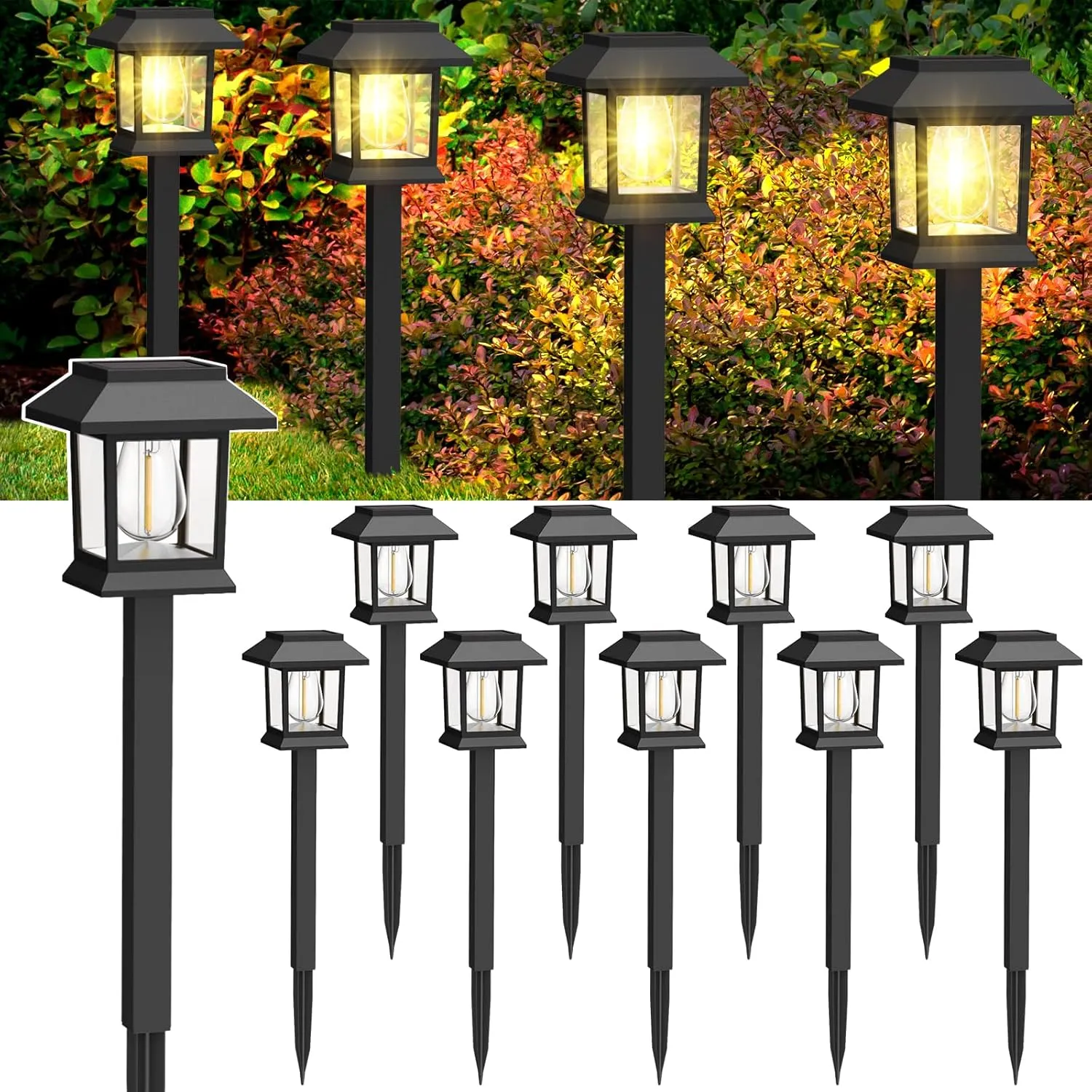 Solar Pathway Lights Outdoor, 12 Pack Upgraded LED Waterproof Solar Lights Outdoor, Landscape Lighting for Outside Driveway Garden Walkway Path Yard Lawn Décor, Warm White