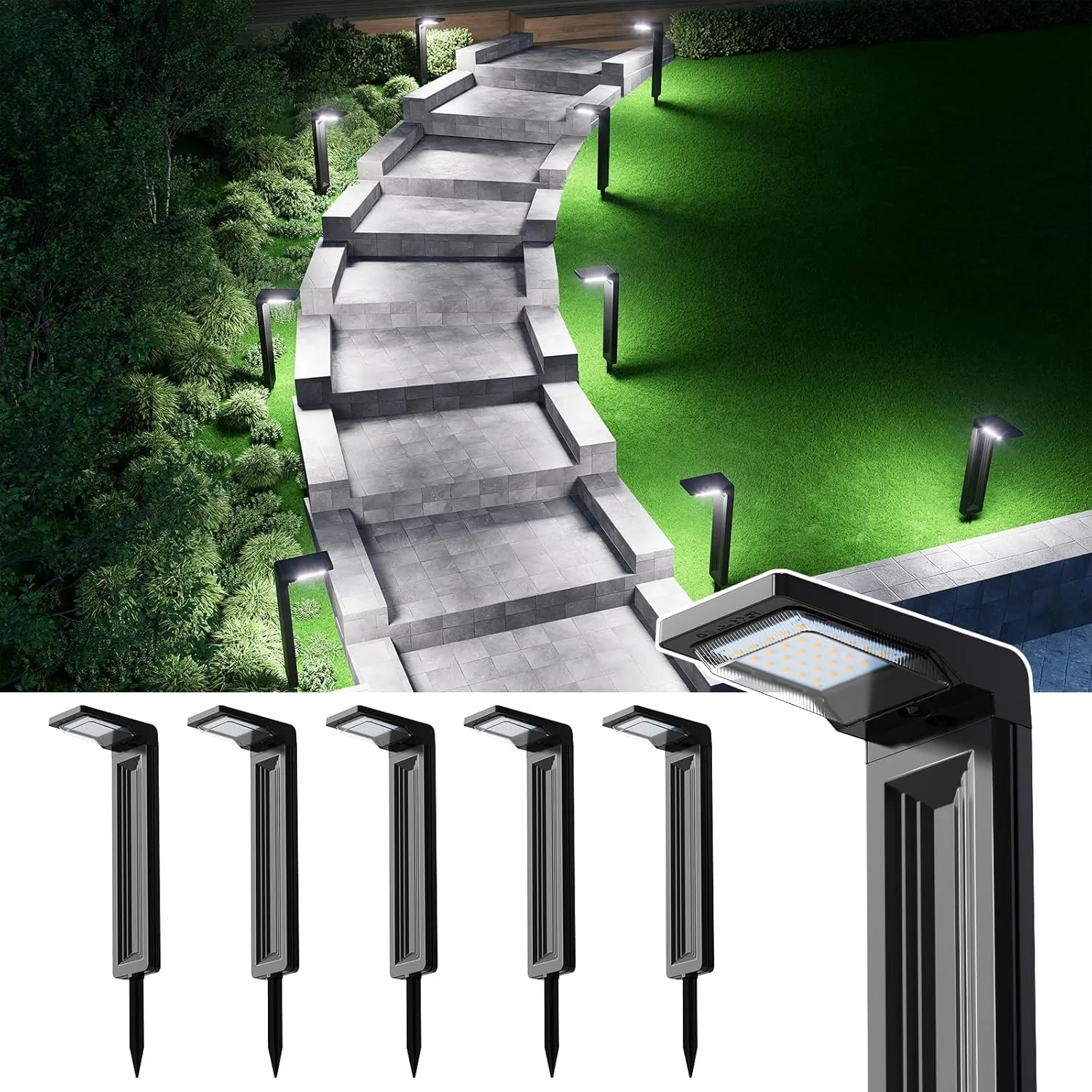 Solar Pathway Lights Outdoor 30 LED Solars Powered Lamp Dusk to Dawn Waterproof for Garden Lighting Outside, Patio, Path, Yard, Walkway, Driveway (Cool White, 6 Pack)