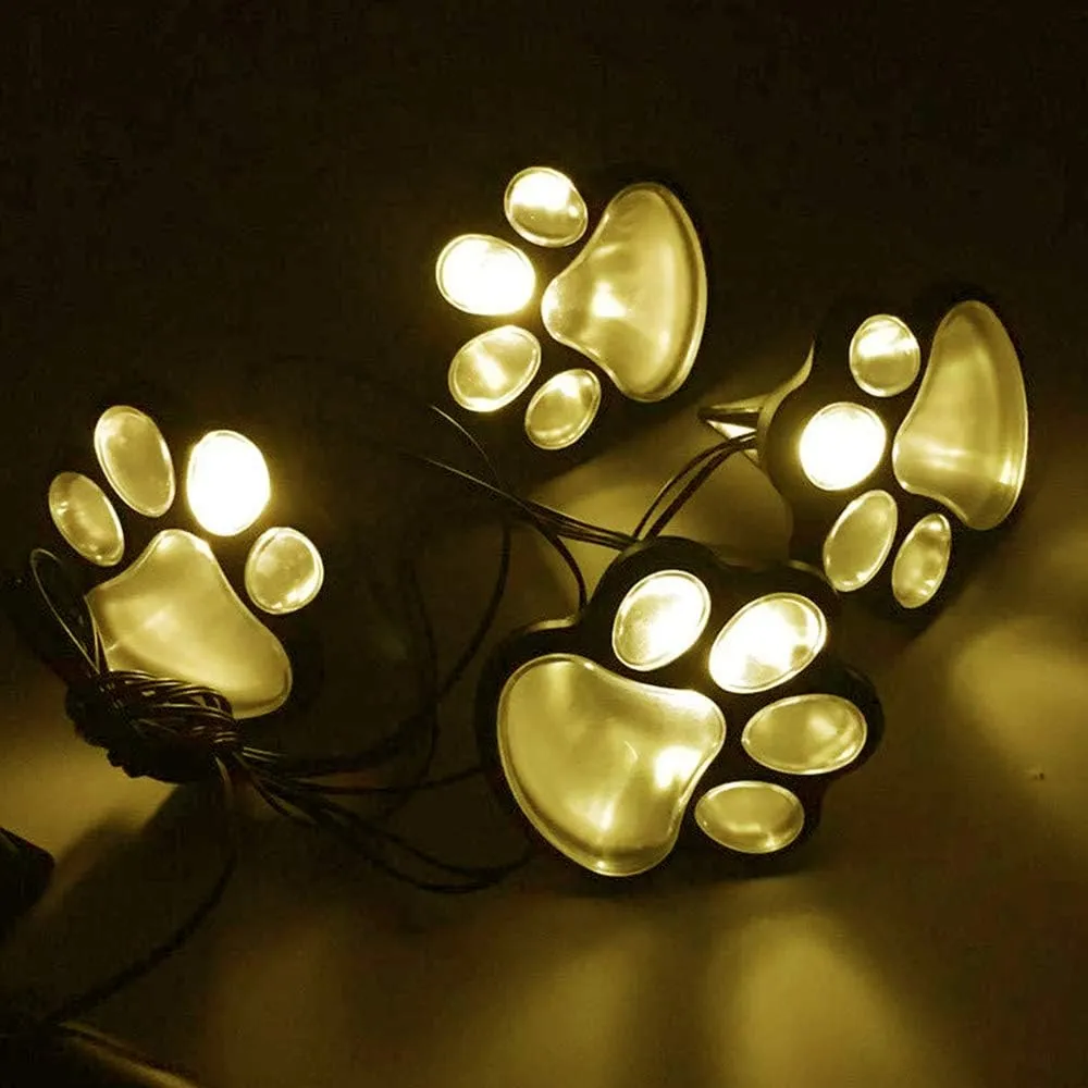 Solar Paw Print Garden Lights(Set of 4), Outdoor Dog Cat Pet Animal Paw Decor Solar Power Lamp for Walkway, Landscape, Patio Decorations-Solar Paw(Warm White)