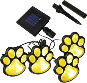 Solar Paw Print Garden Lights(Set of 4), Outdoor Dog Cat Pet Animal Paw Decor Solar Power Lamp for Walkway, Landscape, Patio Decorations-Solar Paw(Warm White)