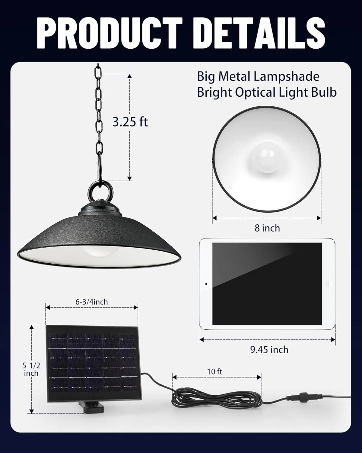 Solar Pendant Lights with Remote Control, 3 Color 2 Brightness Mode Timer 8 inch Outdoor Hanging Shed Gazebo Chandelier Lamp Chicken Coop Barn Porch Light, Dusk to Dawn, 1 Pack