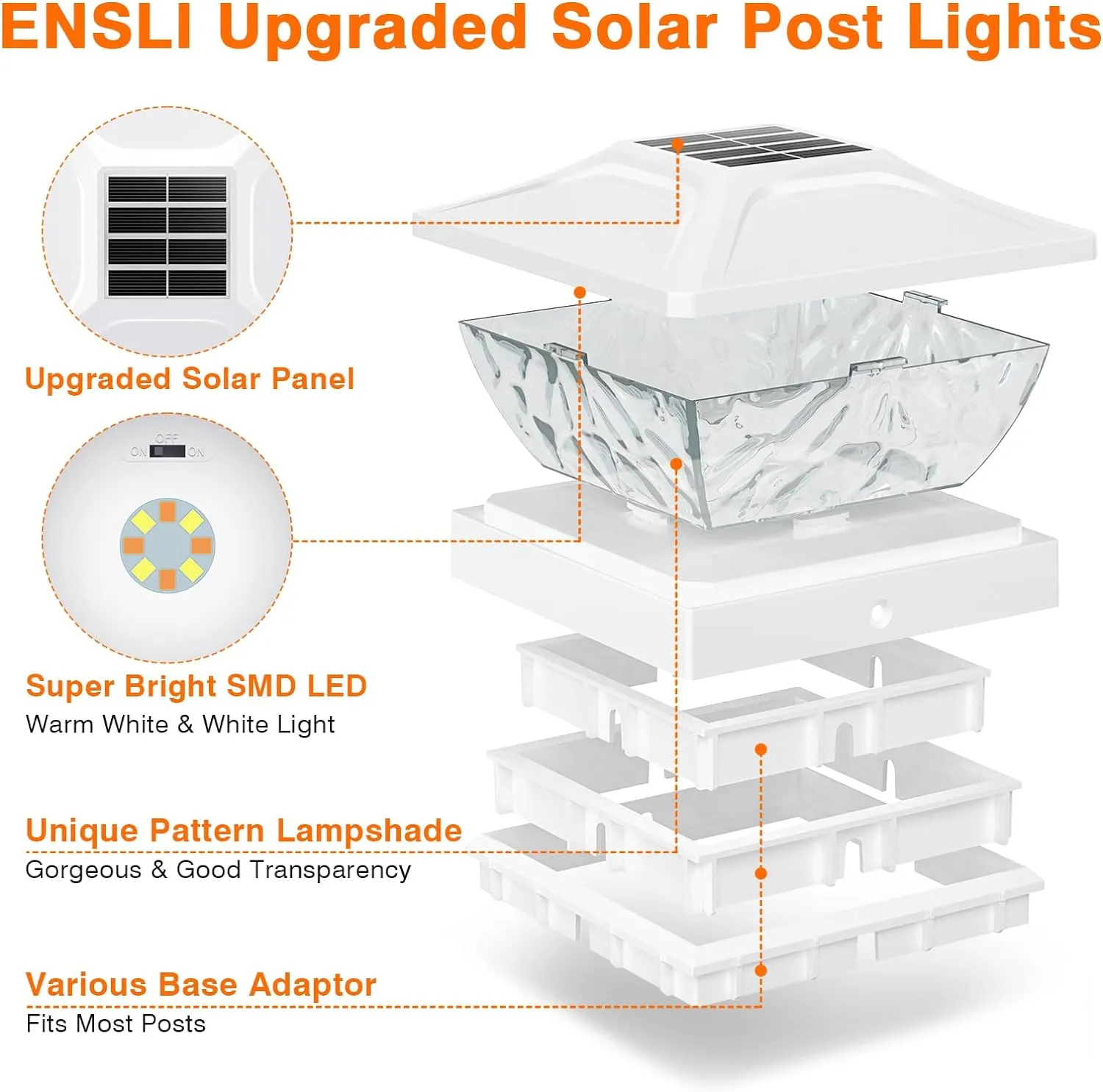 Solar Post Cap Lights Outdoor 6 Pack, 2 Mode Bright Fence Post Solar Lights Outdoor Waterproof, Deck Fence Post Cap Light Solar Powered for 4x4 4.5x4.5 5x5 Posts in Garden Decor