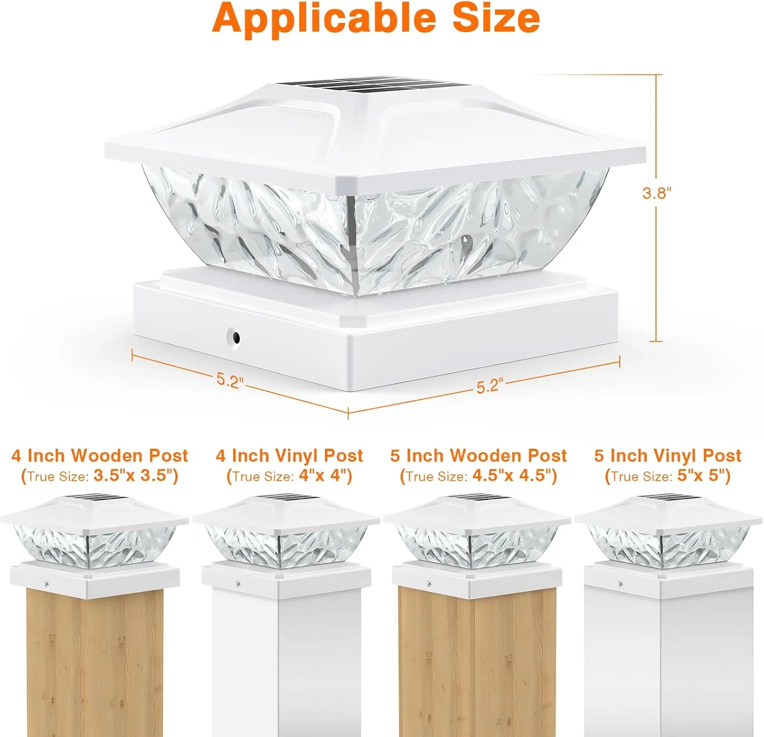 Solar Post Cap Lights Outdoor 6 Pack, 2 Mode Bright Fence Post Solar Lights Outdoor Waterproof, Deck Fence Post Cap Light Solar Powered for 4x4 4.5x4.5 5x5 Posts in Garden Decor