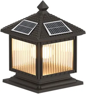 Solar Post Caps Lights Stainless Steel Solar Post Lights Outdoor Solar Powered Fence Column Cap Lights LED Landscape Deck Lighting Waterproof Black Pillar Lights for Gard,25cm