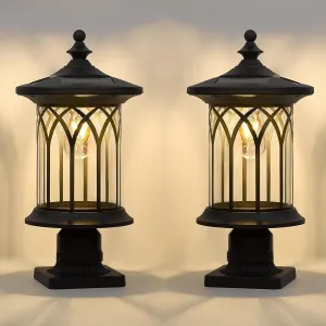 Solar Post Lights 2 Pack, Dusk to Dawn Solar Lamp Post Light Fixture E26 Base Socket, IP44 Waterproof Post Lights Outdoor Solar Powered for Pathway, Driveway, Lawn, K235SPL10-2